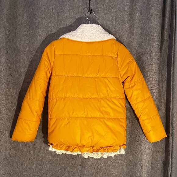 Purad Girl Yellow Puffy Jacket with Faux Sherpa Collar and Lace Trim - US Sz 12 - Picture 8 of 13